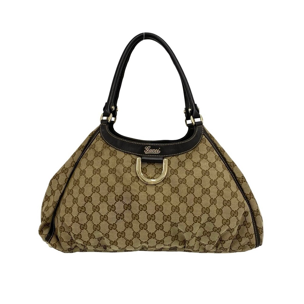 GUCCI logo hardware GG pattern canvas leather genuine tote bag semi shoulder ...
